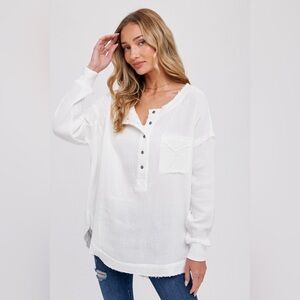 Button Up Henley Tunic in Ivory Coast